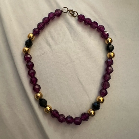 Handmade beaded purple black and gold necklace - Picture 1 of 4